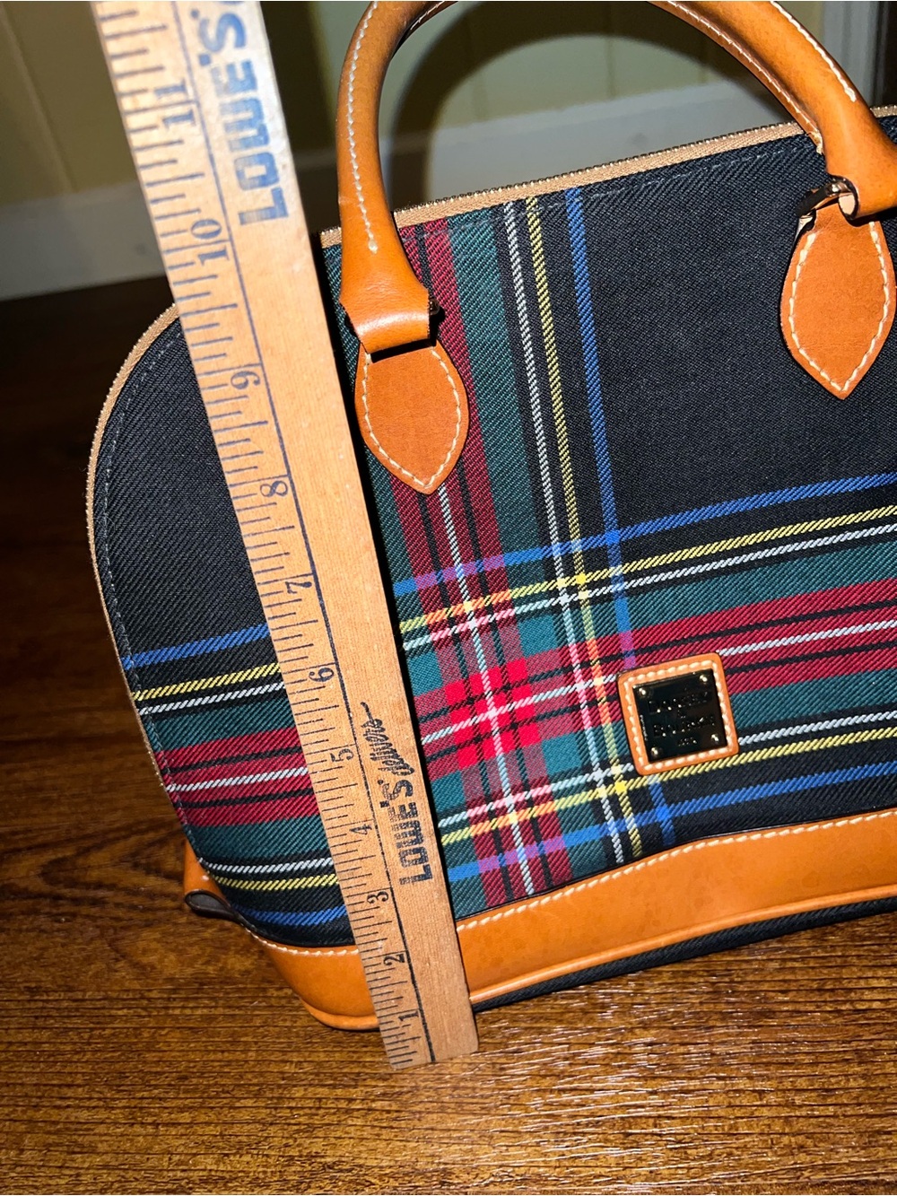 Dooney & Bourke Navy Quiet Luxury Plaid Red Tartan Leather Trim Zip Up Satchel - Picture 14 of 15